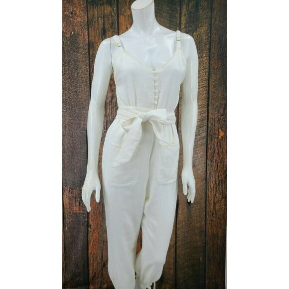New Spell & the Gypsy Milla Strappy Jumpsuit Womens XS Off White Linen Jumper - Picture 2 of 11